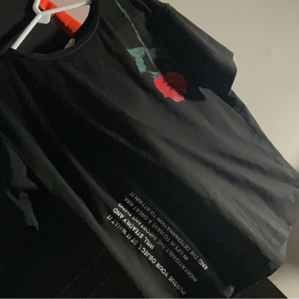 Black T-Shirt with Red Rose Graphic